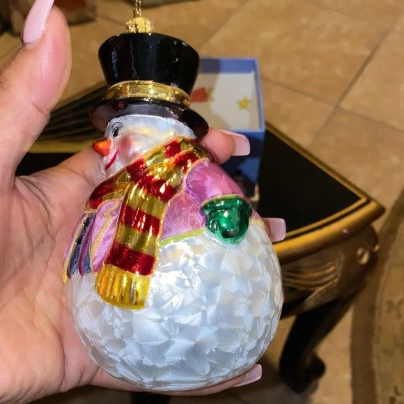 Christopher Radko Snowman Ornament with Pink and Gold Details - Picture 6 of 9